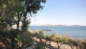 A coastal landscape with a sandy beach, trees, and a clear view of the sea. - Halic Park Hotel (Ayvalik)