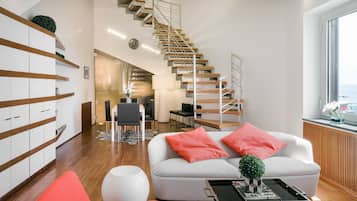 Apartment, 2 Bedrooms, Sea View | Living room | Flat-screen TV