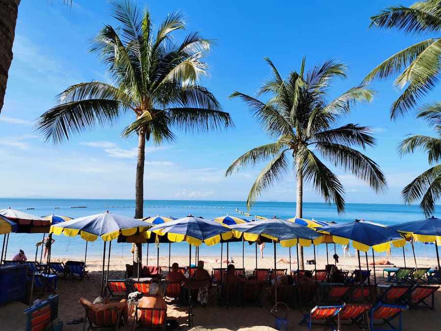On the beach, waterskiing