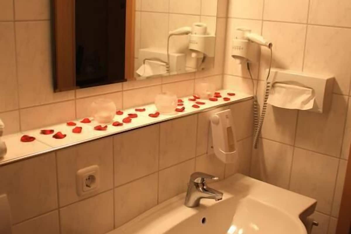 shower, free toiletries, hair dryer, towels