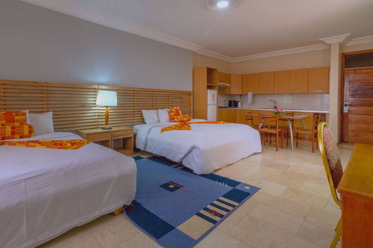 Deluxe Double Room, 2 Queen Beds, Non Smoking | Minibar, desk, free WiFi, bed sheets