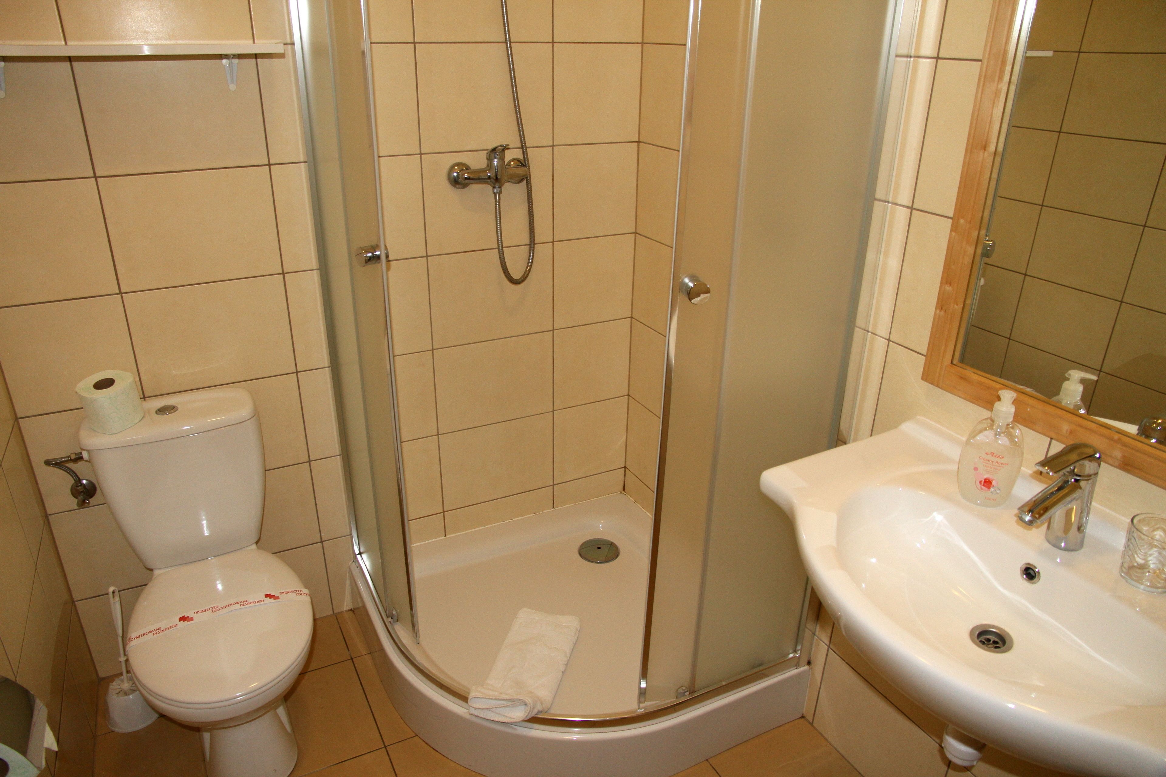 twin room | bathroom | shower, free toiletries, hair dryer, towels