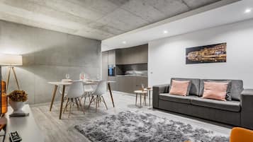 Fridge, microwave, stovetop, espresso maker