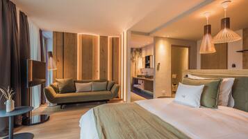 Quarto casal design (Suite View) | Frigobar, cofres nos quartos, Wi-Fi de cortesia, roupa de cama