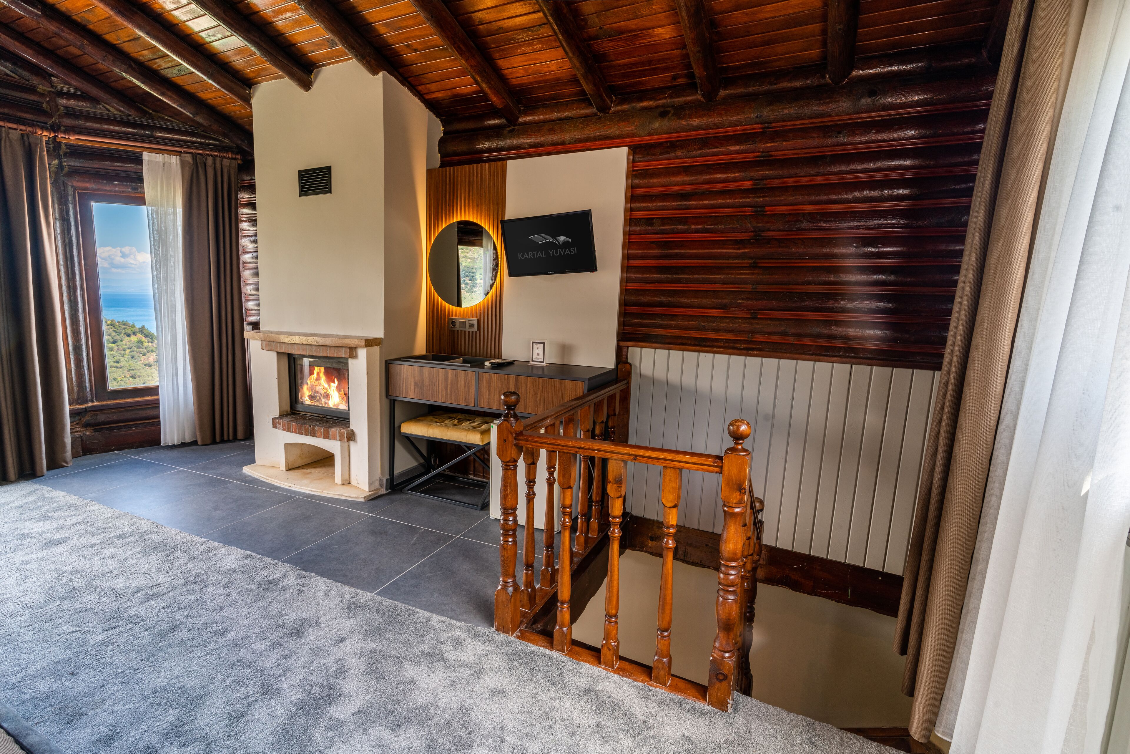 duplex room with fireplace | view from room