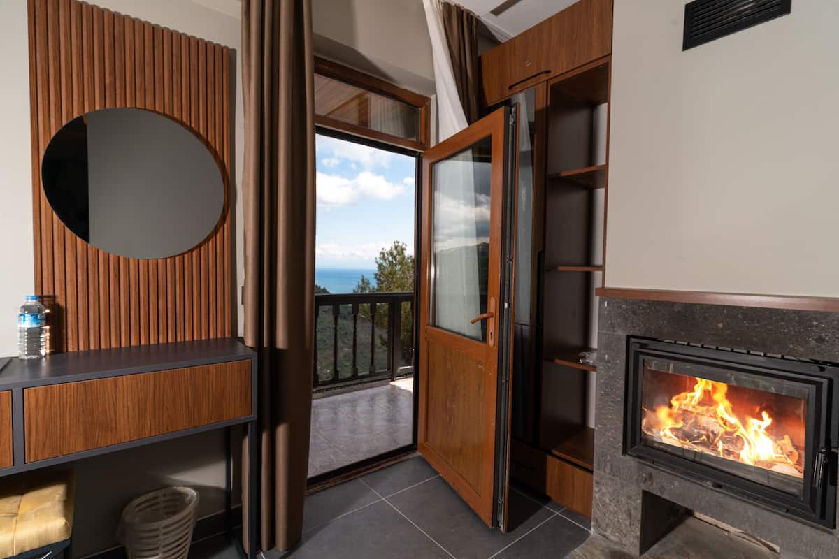 Standart Room with Fireplace | 2 slaapkamers, luxe beddengoed, Select Comfort-bedden, een minibar