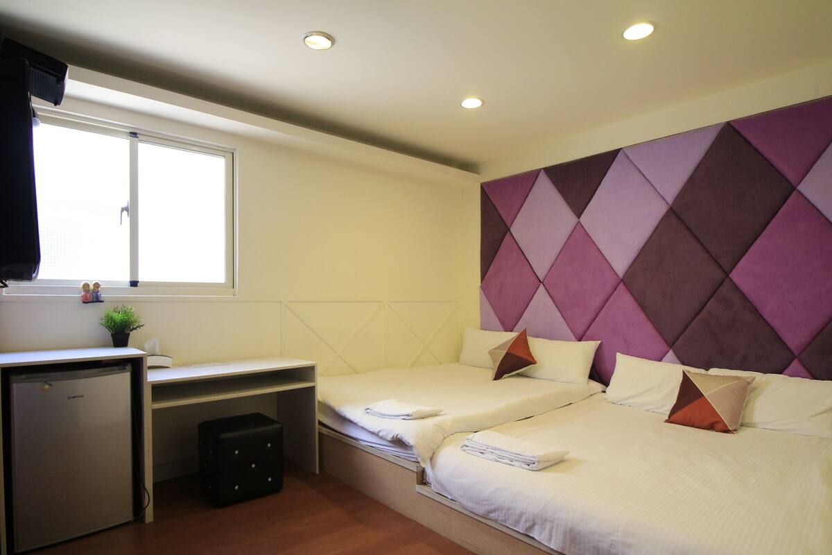Economy Quadruple Room, 2 Double Beds, Private Bathroom | Down comforters, blackout drapes, WiFi (free), bed sheets
