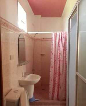 Shower, free toiletries, towels