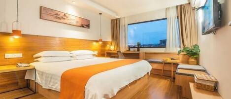 Desk, blackout drapes, iron/ironing board, free WiFi