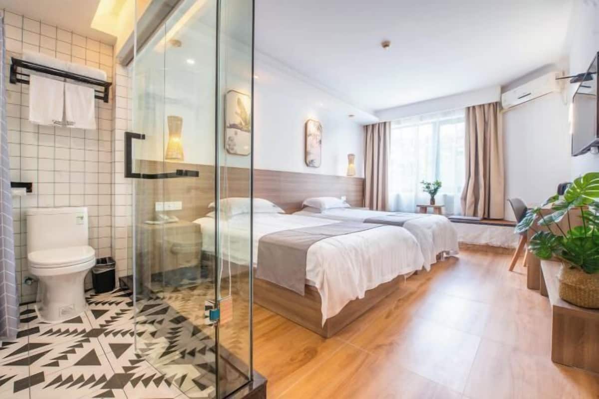 Desk, blackout curtains, iron/ironing board, free WiFi