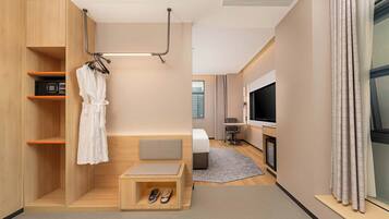 1 King Standard Extra Floor Space | Down duvets, desk, laptop workspace, blackout curtains