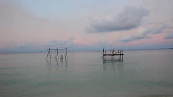 On the beach, white sand