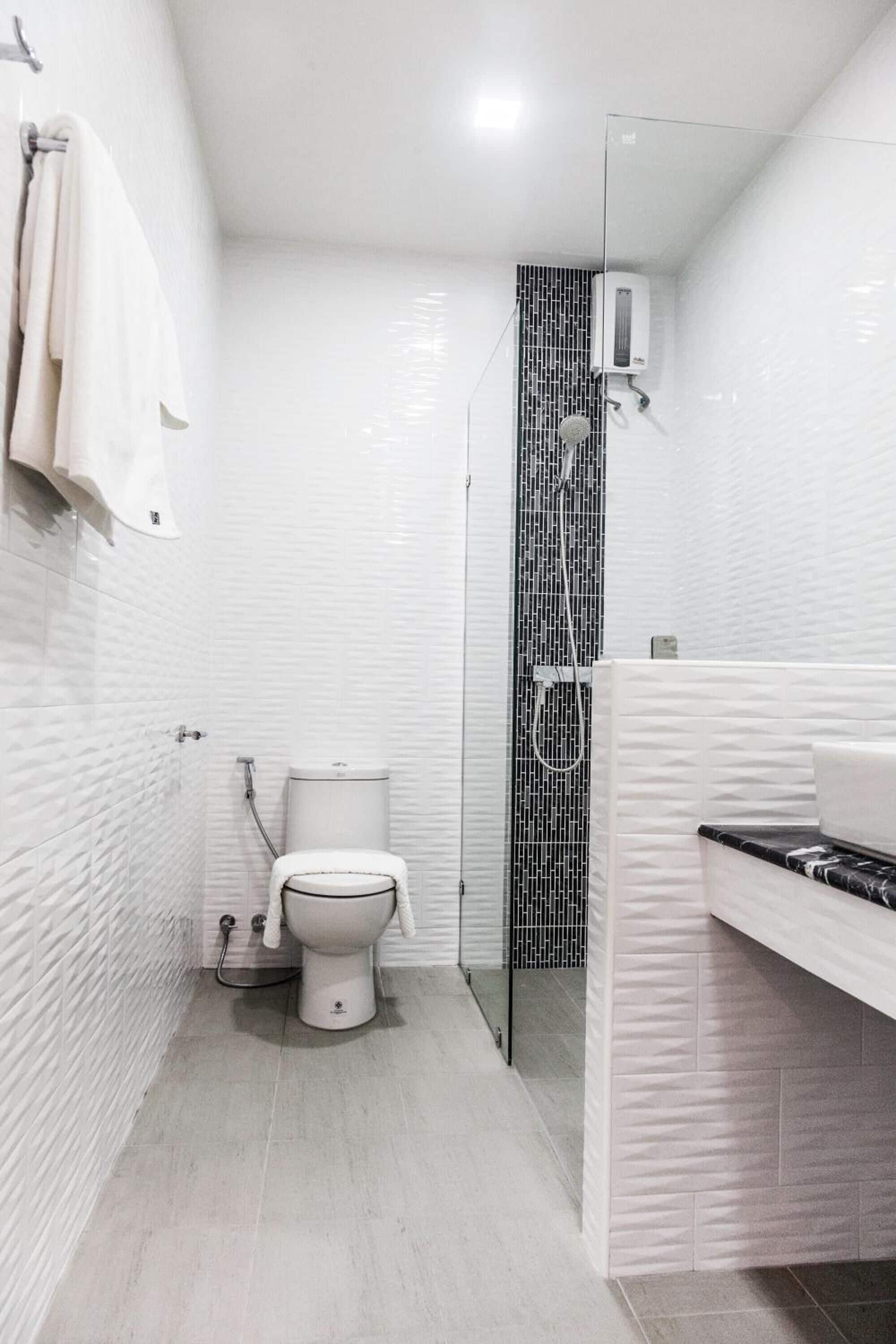 shower, free toiletries, hair dryer, bathrobes