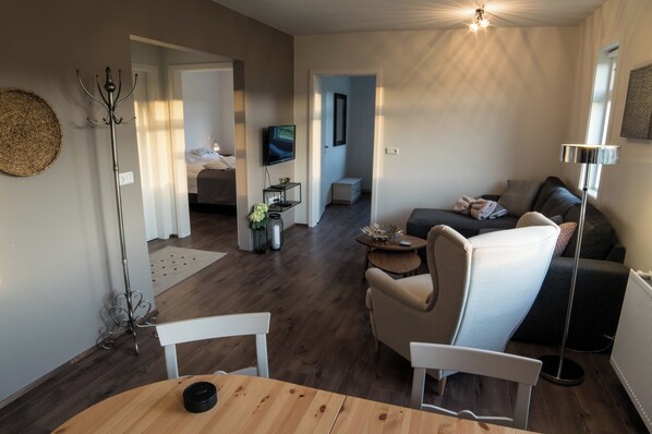 Comfort Apartment, 2 Bedrooms (Apt 22) | Living area | Flat-screen TV - Breidamyri Farm Apartments (Laugar)