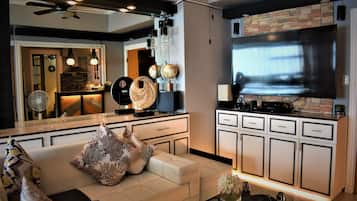 Flat-screen TV, Netflix, DVD player