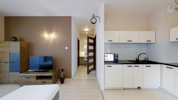 Apartemen Superior | Dapur pribadi | Lemari es, microwave, oven, dan kompor