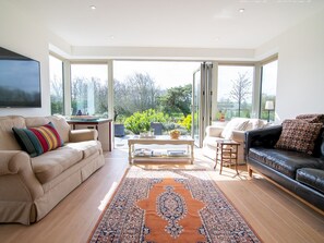 Smart-TV, peis, DVD-spiller og bøker