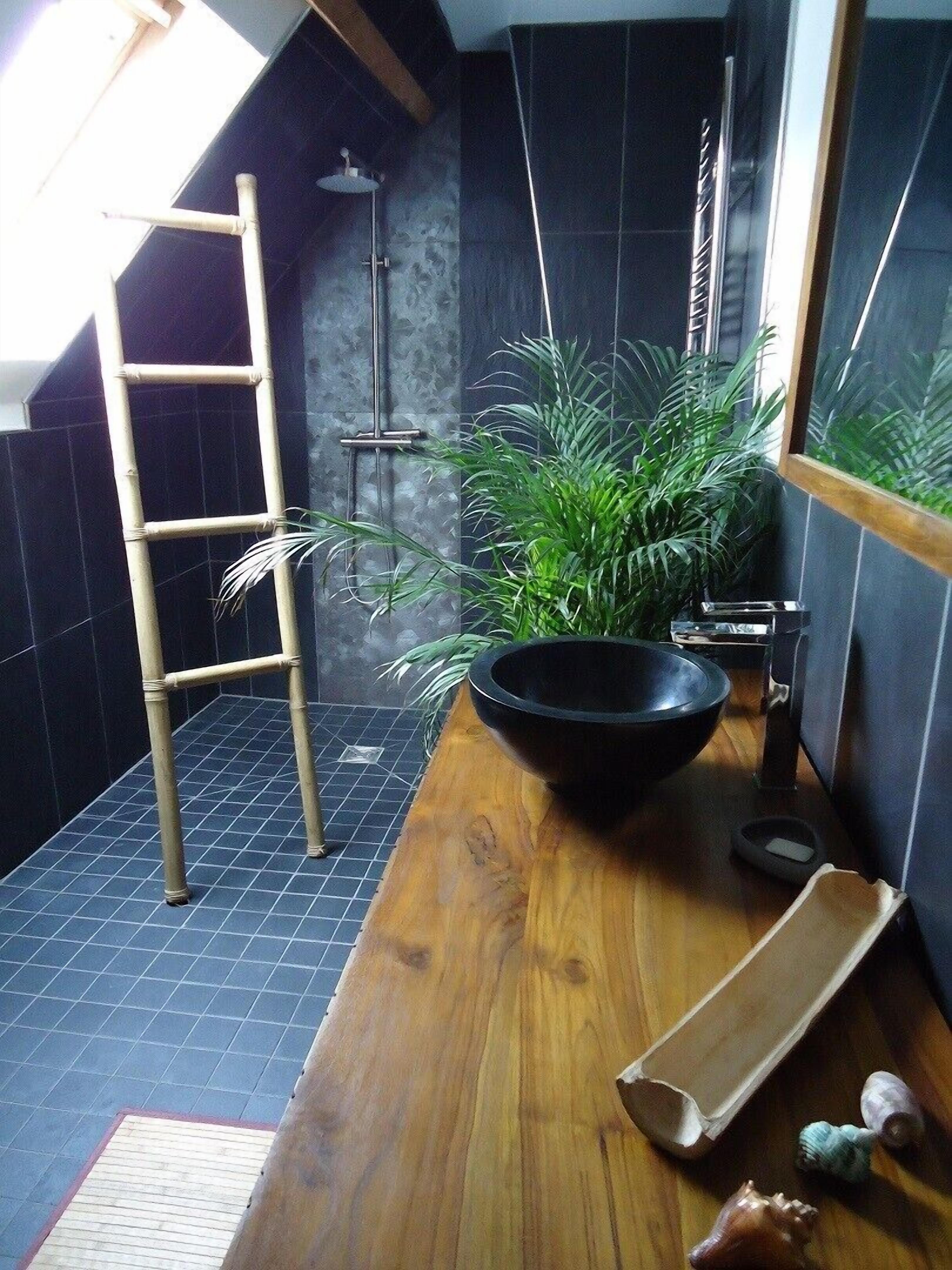 Douche, sèche-cheveux, serviettes fournies