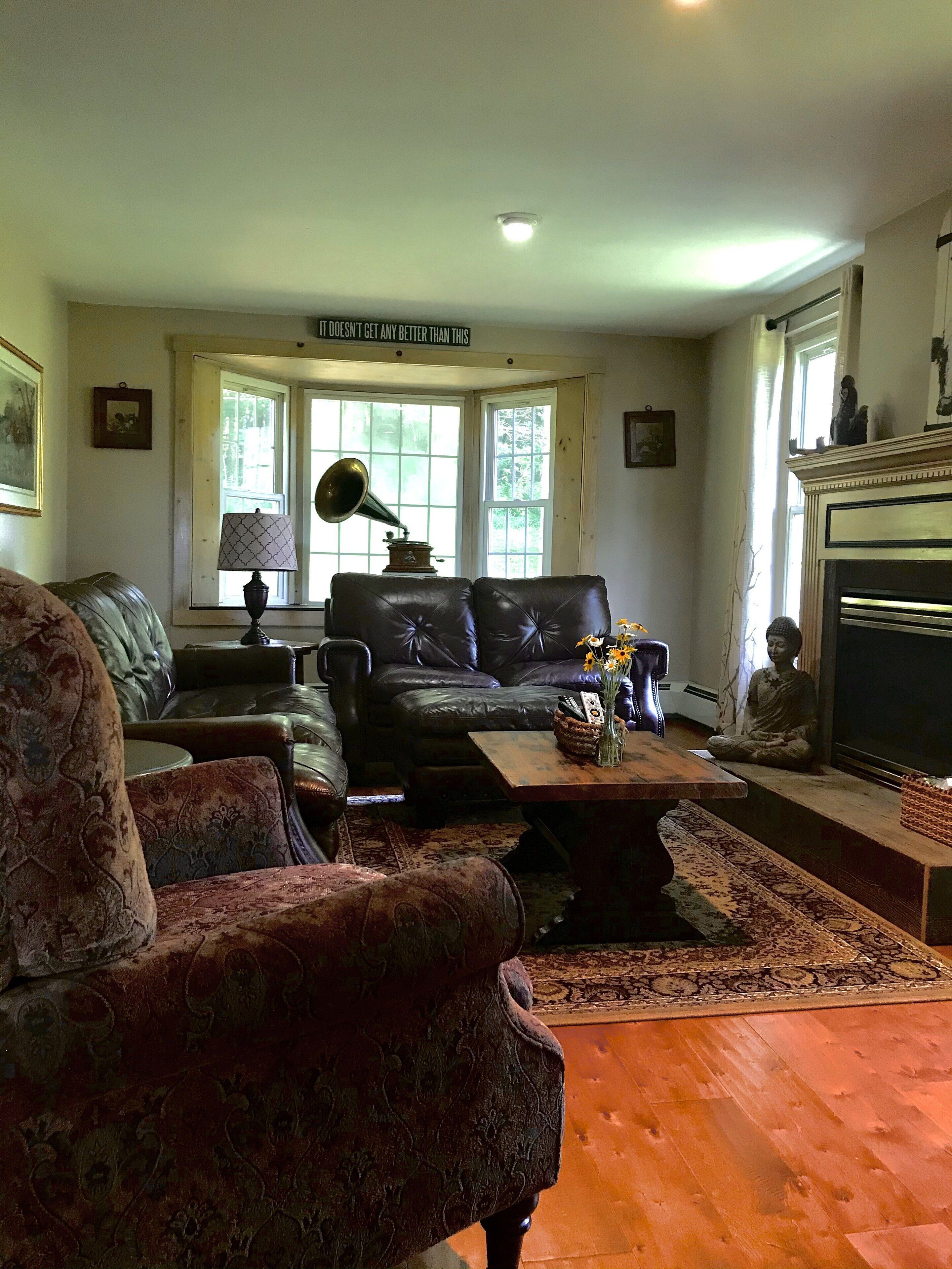 Televisión, chimenea, reproductor de DVD y libros 