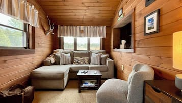 Una Smart TV, una chimenea, un reproductor de DVD, una videoteca