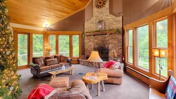 TV connectée, cheminée, jeux vidéo, livres