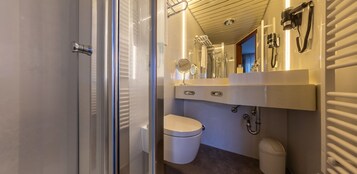 Habitación individual (Plus) | Baño | Ducha, artículos de higiene personal gratuitos y secador de pelo