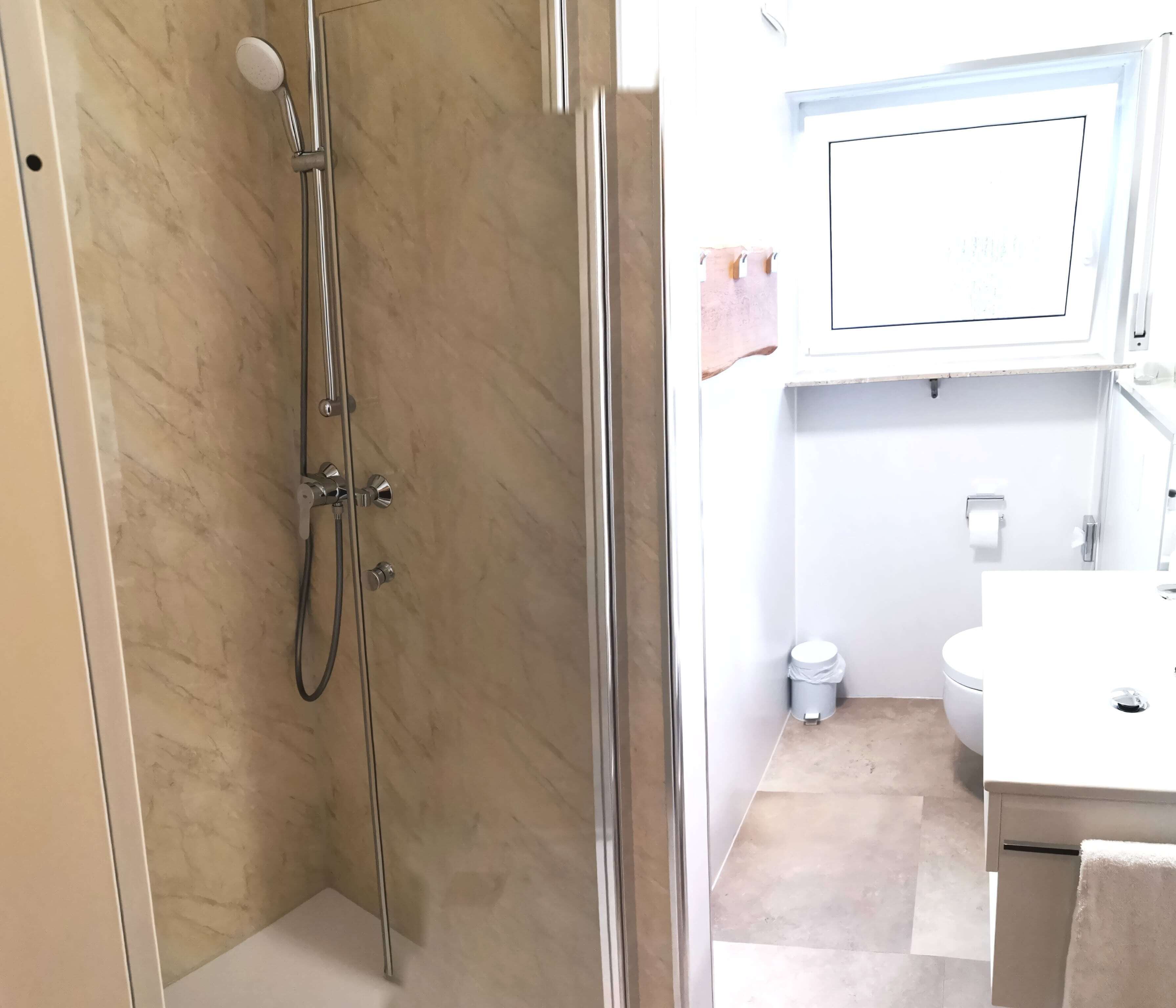 shower, free toiletries, hair dryer, towels