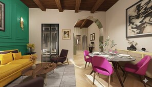 Luxury Apartment, Terrace, Annex Building (No elevator - 1st floor) | Living area | 40-inch Smart TV with digital channels - Babuino Palace & Suites (Rome)