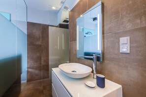 Shower, rainfall showerhead, hair dryer, bidet