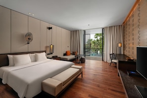 Chambre Deluxe, vue piscine | Draps italiens Frette, literie de qualité supérieure