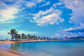 On the beach, white sand, fishing