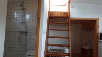 Regadera, secadora de cabello, toallas, jabón