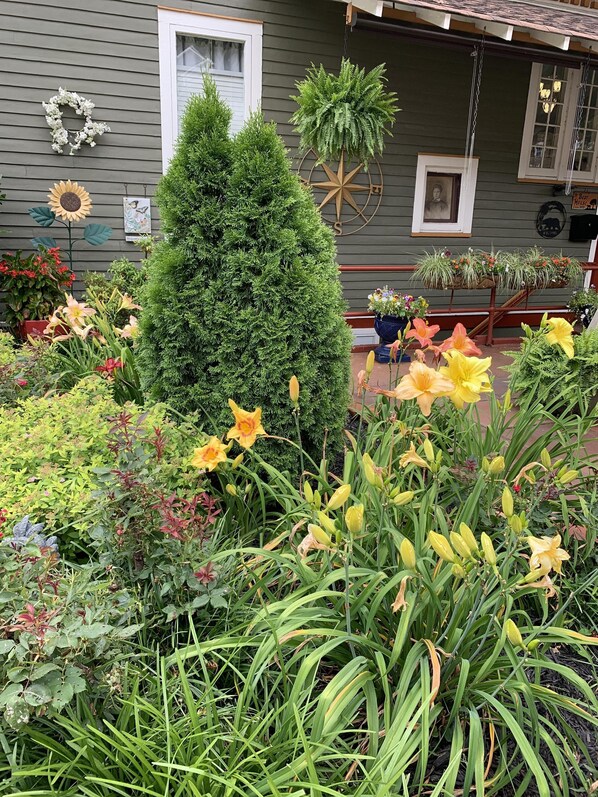A garden with various plants and flowers in front of a house. - Bear House 1890, Sherfey Suite, Perfect Getaway, Walk to Cafes, Outdoor Activity (Chattanooga)