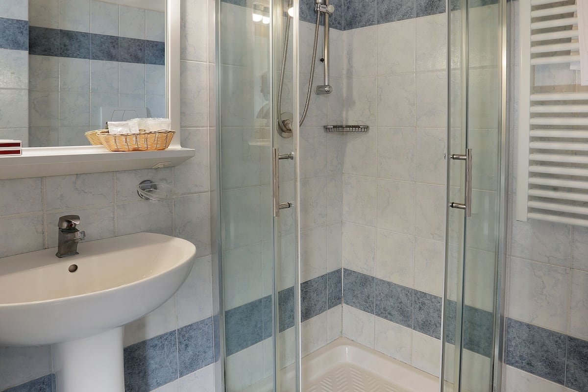 Shower, free toiletries, hair dryer, bidet