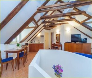 Apartamento luxo | Área de estar | TV de plasma, DVD player