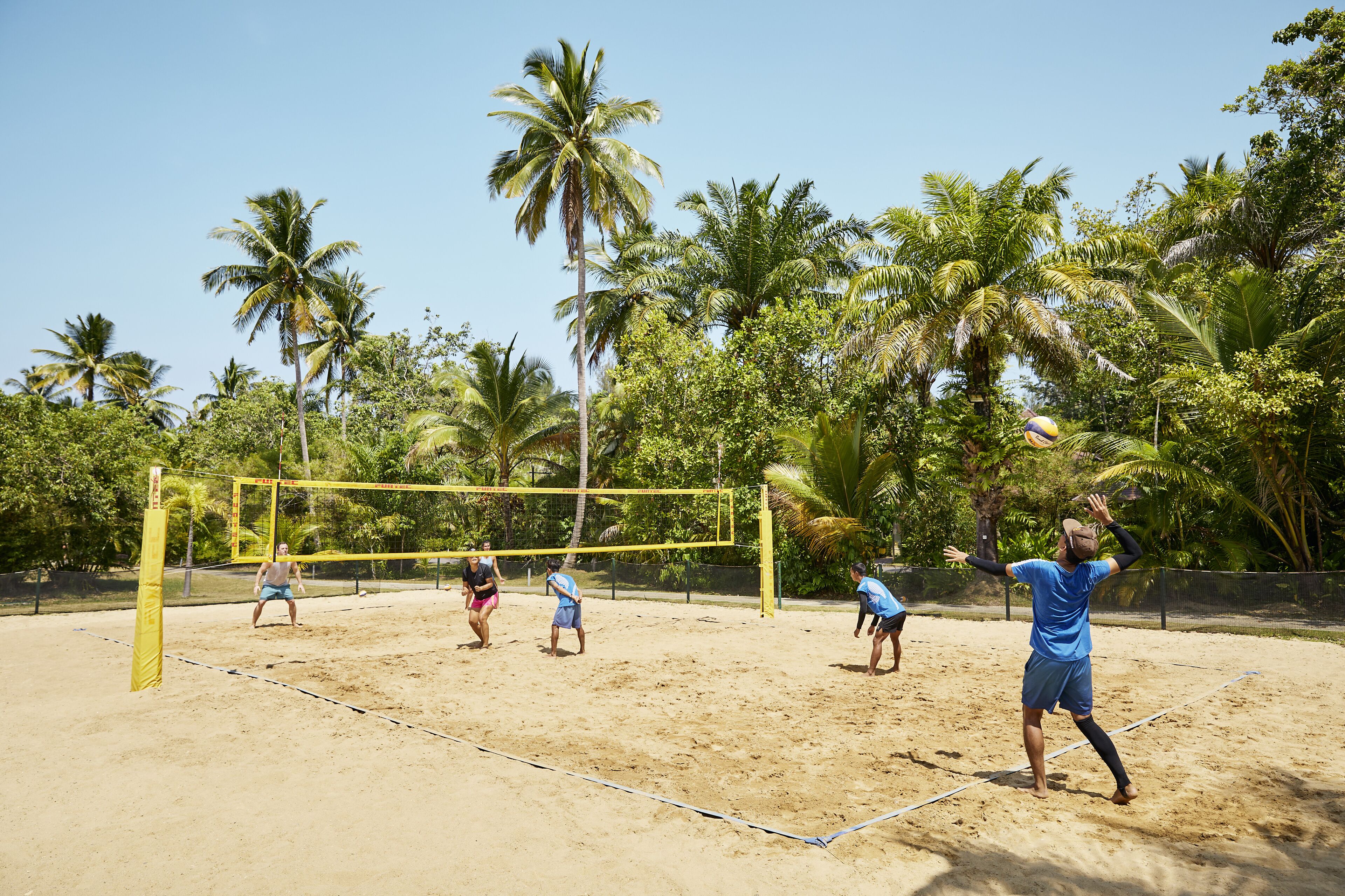 on the beach, white sand, sun-loungers, beach umbrellas