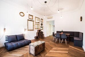 Design Apartment, 2 Bedrooms | Living area | 41-inch TV with cable channels - Large Central Apartments Dohány (Budapest)