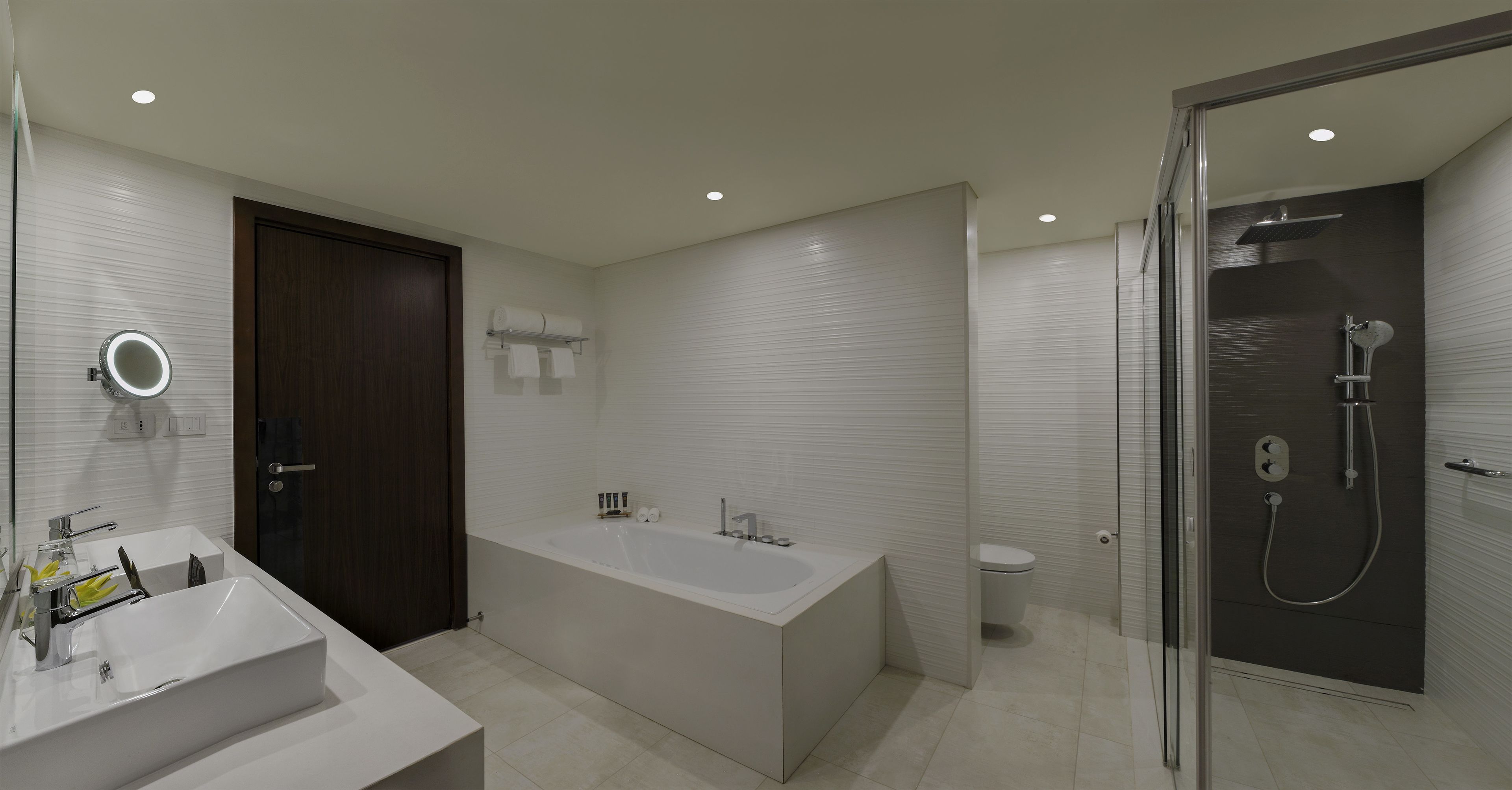 deluxe suite, 1 double bed with sofa bed | bathroom | rainfall showerhead, eco-friendly toiletries, hair dryer, bathrobes