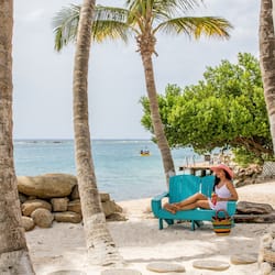 On the beach, sun loungers, beach towels, snorkeling