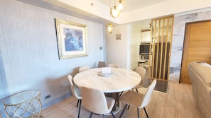 Deluxe Condo, 2 Bedrooms, Ocean View, Beachfront | Private kitchen | Full-size fridge, microwave, oven, coffee/tea maker - La Mirada Residences (Lapu-Lapu)