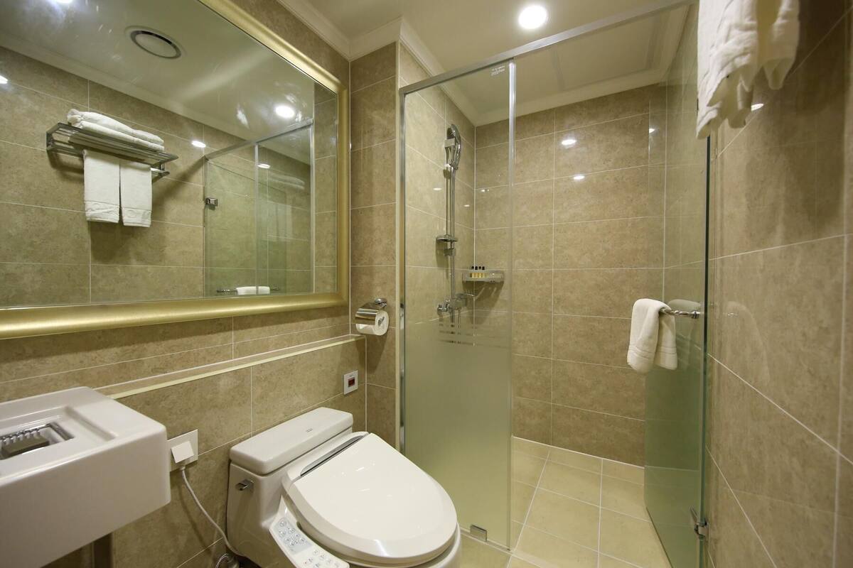 free toiletries, hair dryer, bathrobes, slippers