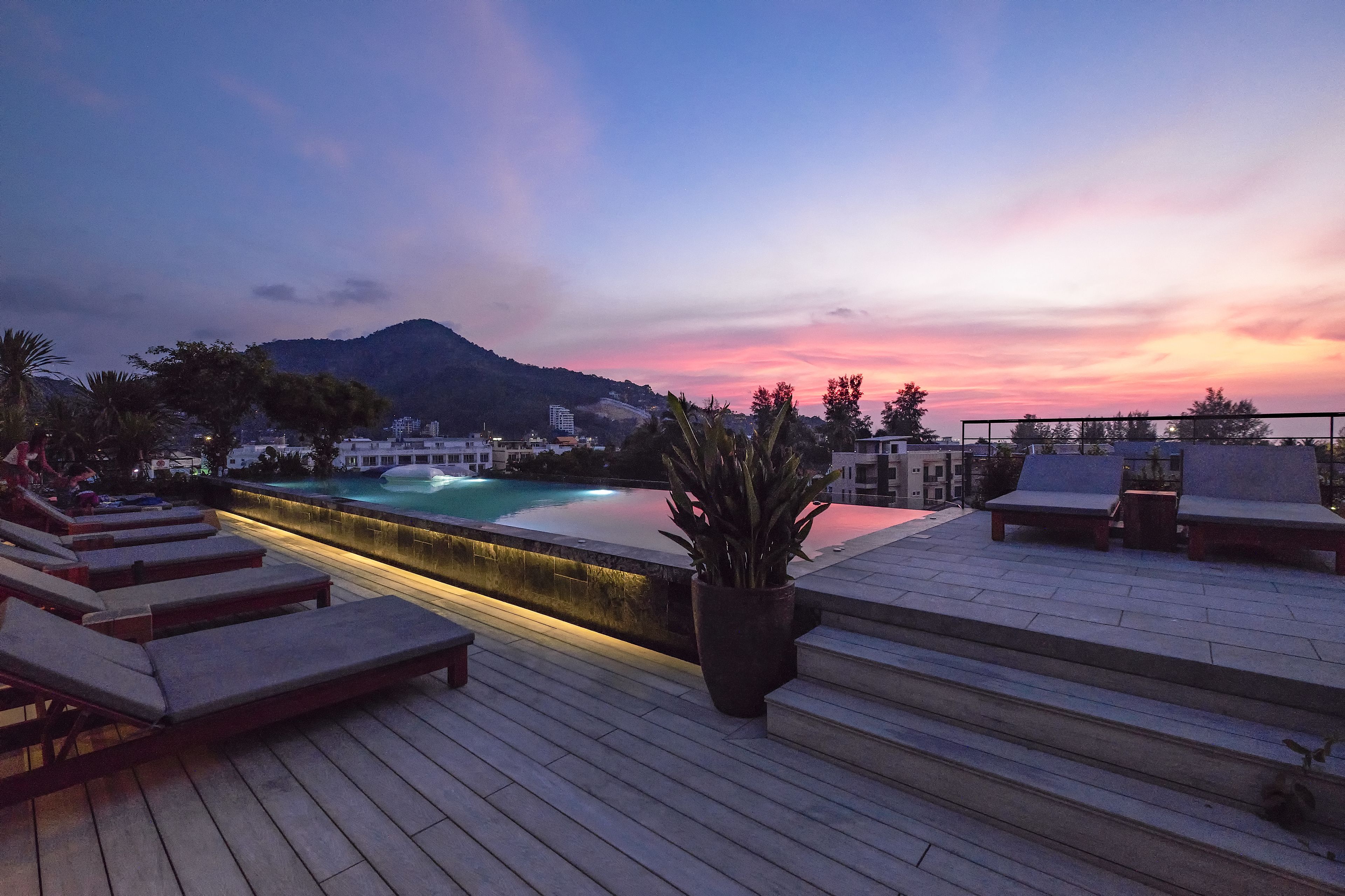 outdoor pool, pool loungers