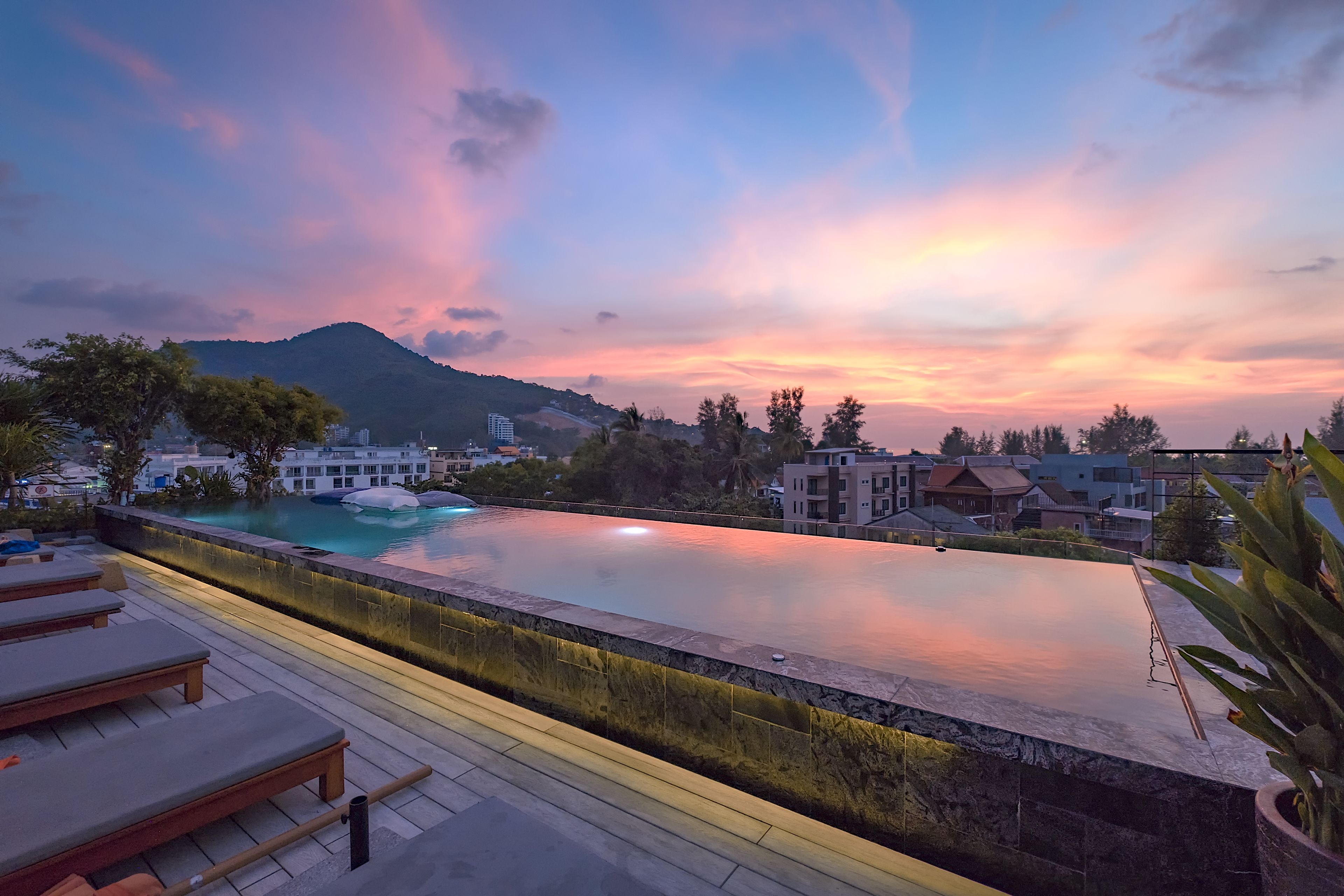 outdoor pool, pool loungers