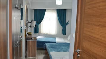 Desk, free WiFi, bed sheets