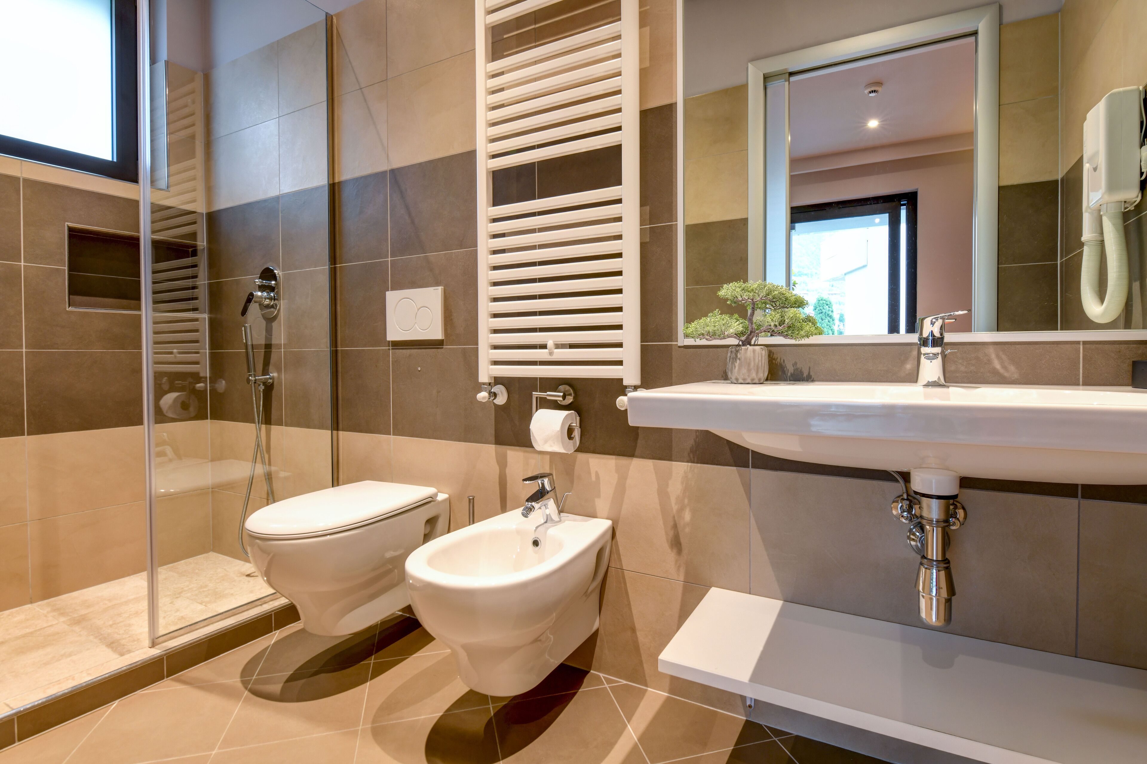 basic twin room, balcony, mountain view | bathroom | shower, free toiletries, hair dryer, bidet