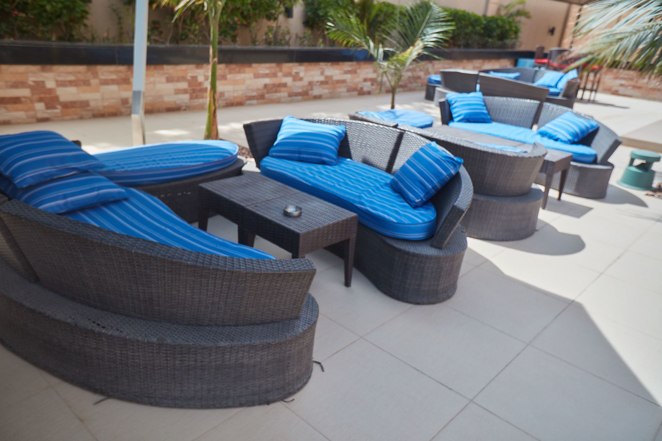 outdoor pool, pool loungers