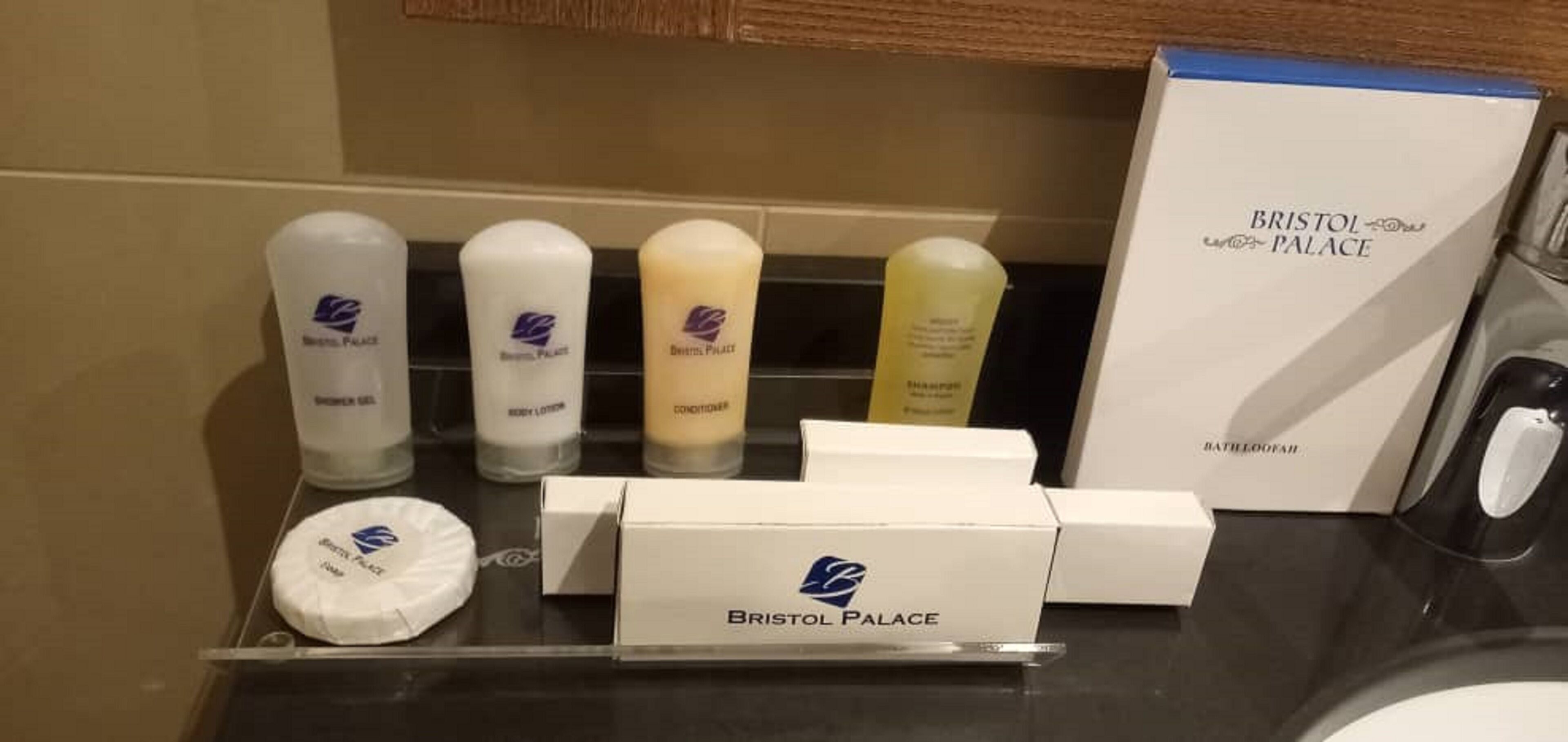 free toiletries, hair dryer, slippers, towels