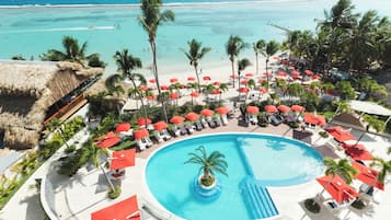 Outdoor pool, open 9:00 AM to 7:00 PM, pool umbrellas, pool loungers