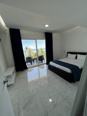 Departamento Deluxe, 1 habitación, cocina, vista al océano | 1 habitación, sábanas italianas Frette y ropa de cama de alta calidad