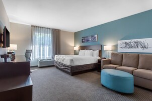 Suite, 1 King Bed, Non Smoking | Desk, laptop workspace, blackout drapes, iron/ironing board